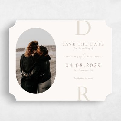 Beige Ticket Wedding Save the Date - Damon Photo