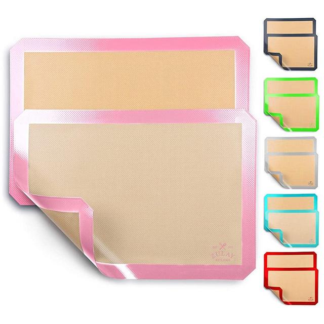 Zulay Kitchen (2 Pack) Silicone Baking Mat Sheet Set - Reusable Baking Mat Nonstick - Half Sheet Baking Mat For Oven (Size 16.5" x 11.6") - Pink