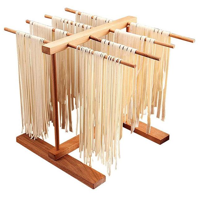 Gekufa Pasta Drying Rack Collapsible with 8 Arms Household Spaghetti Noodle Drying Rack Pasta Dryer Beechwood