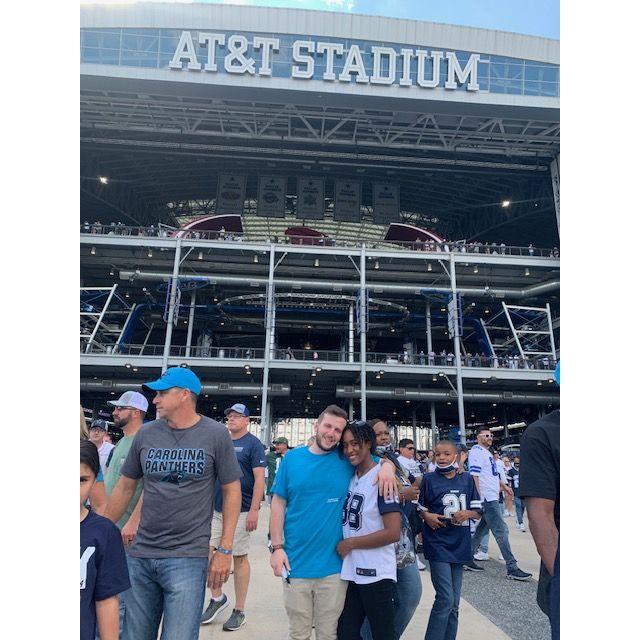 October 2021. Dallas, TX. Attending the Cowboys-Panthers game where Dustin learned the Panthers can never compete with the Cowboys.