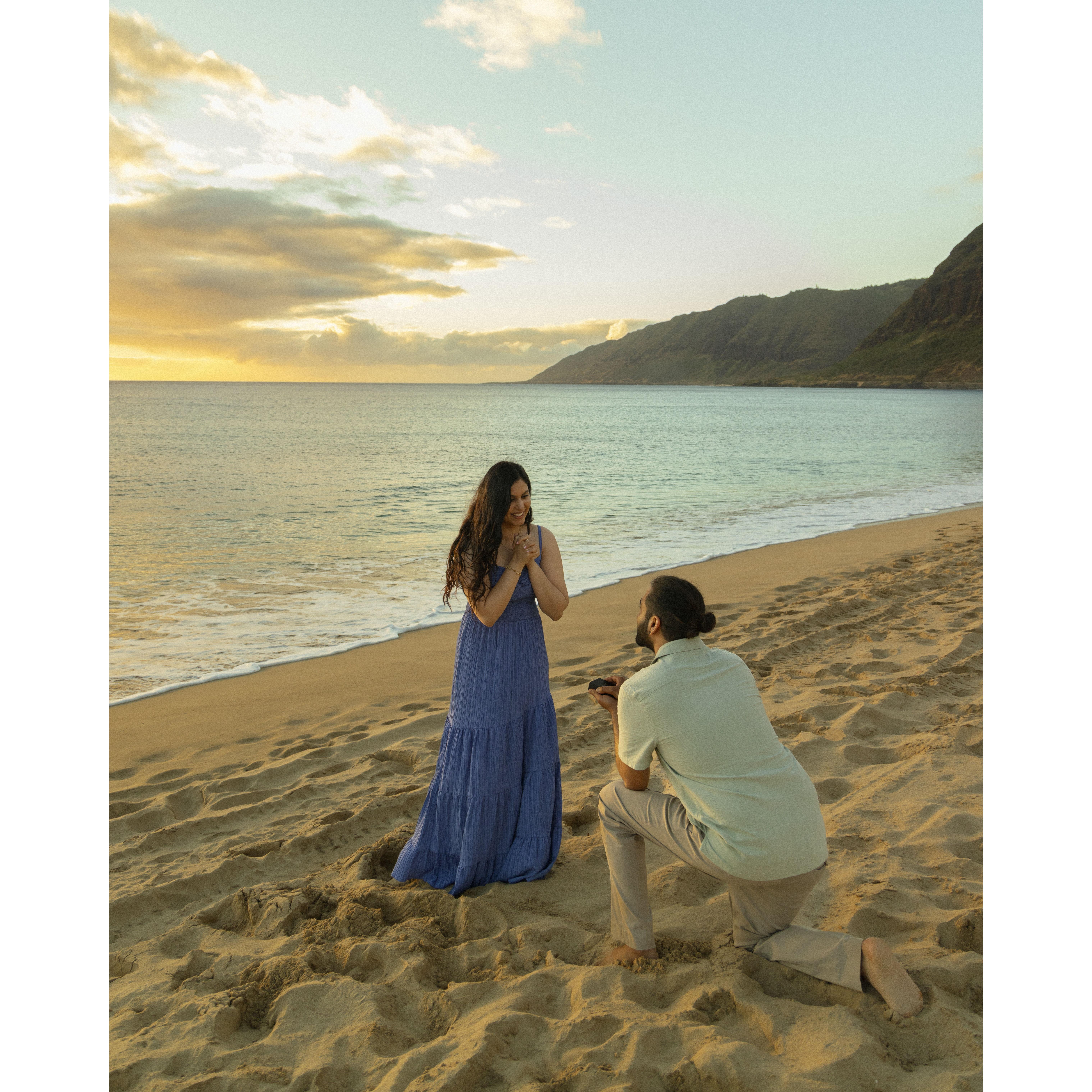 Hawaii, a beautiful sunset, and the best question ever—yes to forever with my favorite person! 🌴💍✨