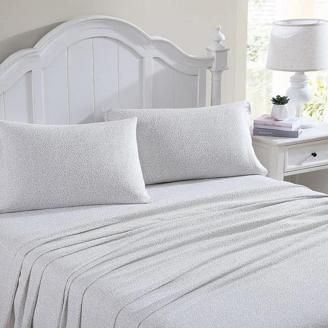 Laura Ashley Home - Queen Sheets, Cotton Flannel Bedding Set, Brushed for Extra Softness & Comfort (Chelsie Vine Grey, Queen)