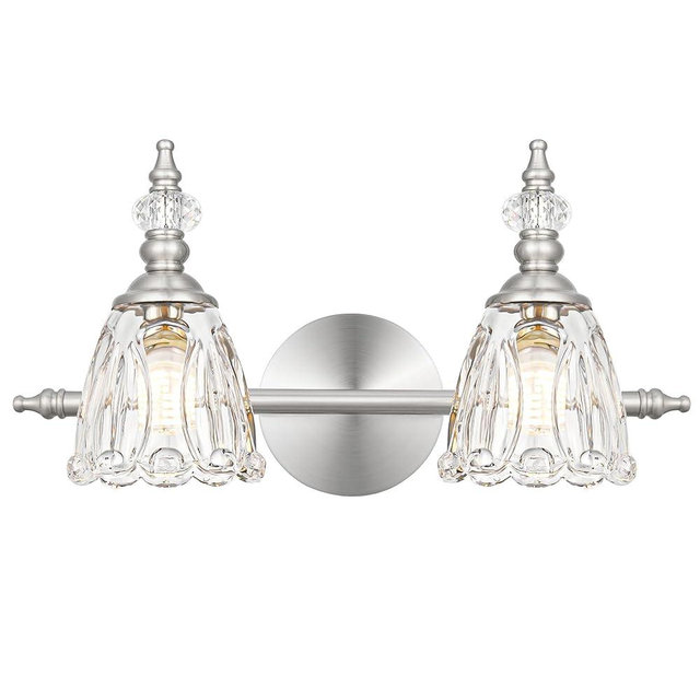 Ditoon Vintage Vanity Light Fixtures for Bathroom, 2 Light Brushed Nickel Vanity Lighting Over Mirror, Bathroom Light Fixtures with Flower Clear Glass, Farmhouse Sconces Wall Lighting for Hallway