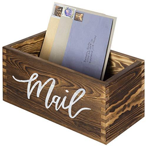 MyGift Rustic Dark Brown Wood Tabletop Decorative Mail Holder Box
