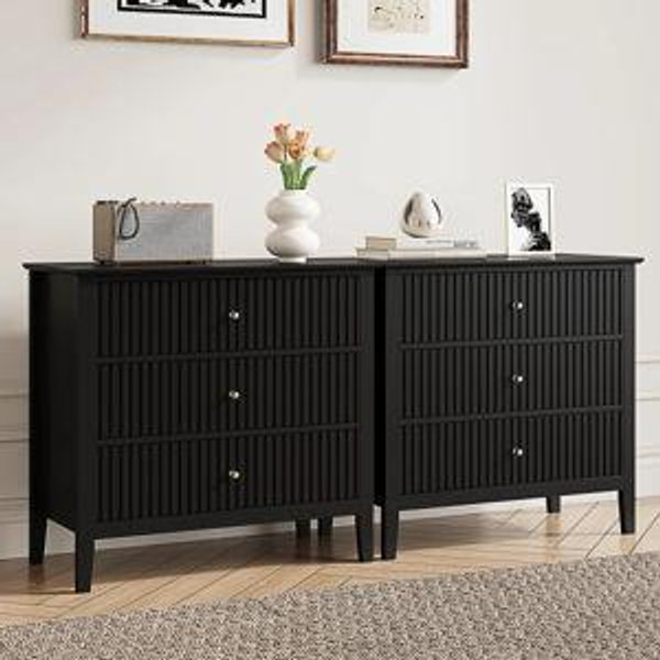 Amberrae Large 3 Drawer Dresser,Set of 2 - Black