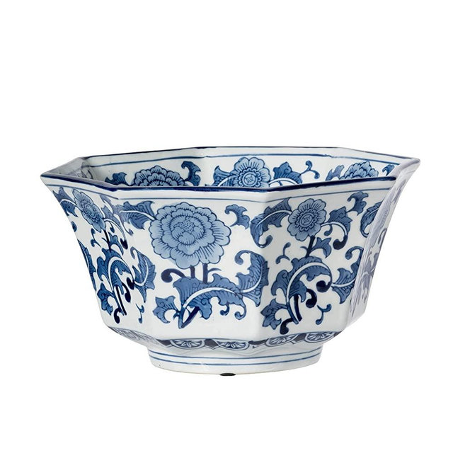 A&B Home, 10.5-Inch Ren Blue and White Centerpiece Bowl
