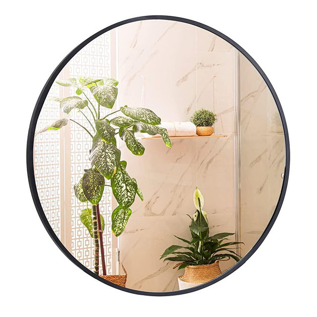 Smartxchoices Round Mirror 24 Inch, Metal Frame Wall Mirror Mounted Circle Mirrors, Vanity Mirror Modern Minimalist Wall Décor for Entryway,Bathroom Washrooms, Living Rooms