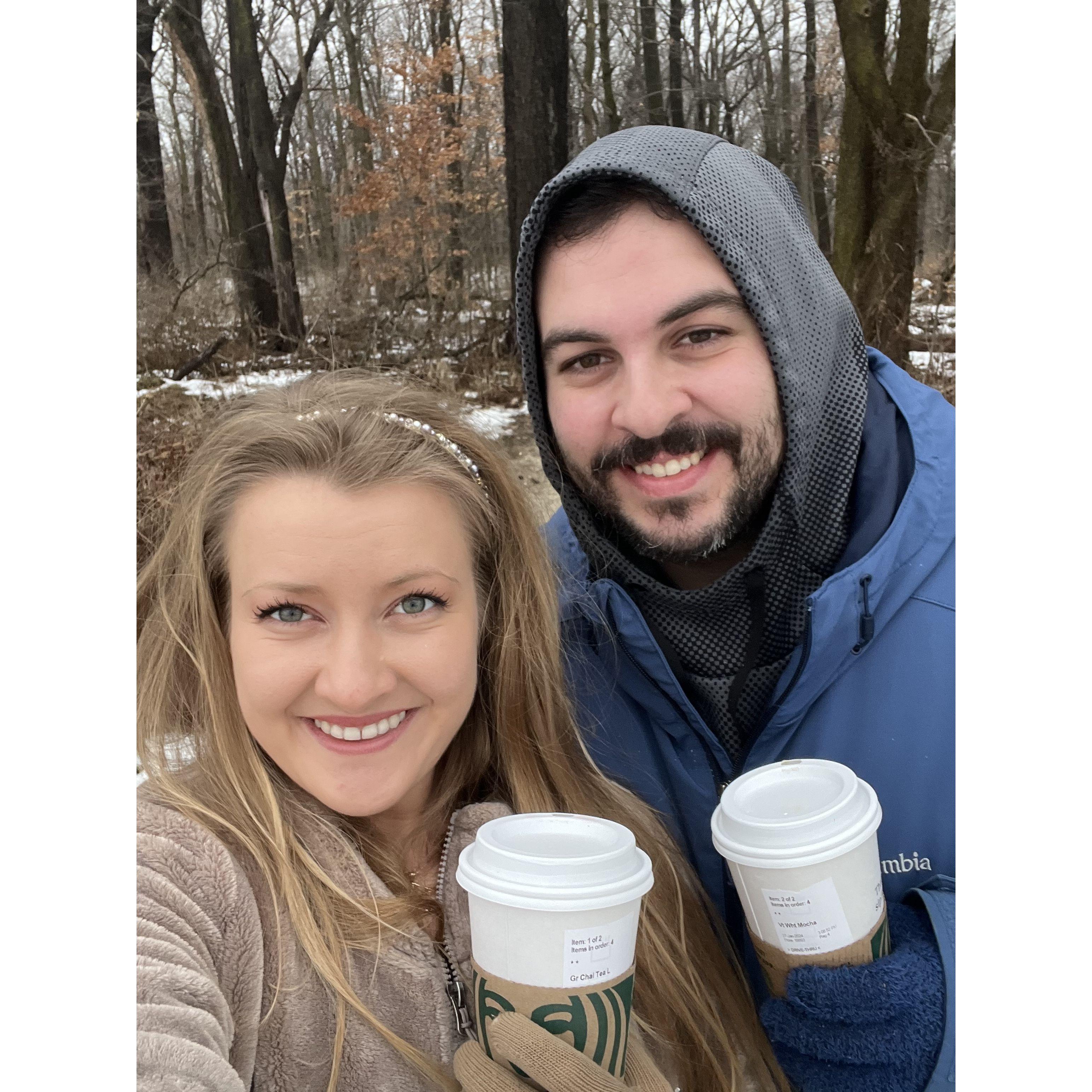 How to deal with the cold; Winter walks, coffee, and love.