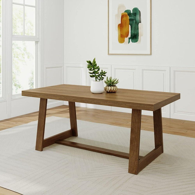 Plank+Beam 72 Inch Farmhouse Dining Table, Solid Wood Rustic Kitchen Table, Large Wooden Rectangular Dinner Table for Dining Room, Home Office, Living Room Furniture, Easy Assembly, Pecan Wirebrush