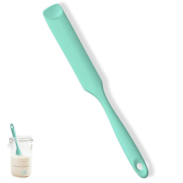 U-Taste Silicone Jar Spatula for Sourdough Starter: Long Skinny Food-Grade Jam Spreader, Sturdy Stirring Stick Bowl Scraper with Flexible Spoon Tip, Mixing Icing Tool, Peanut Butter Knife (Aqua Sky)