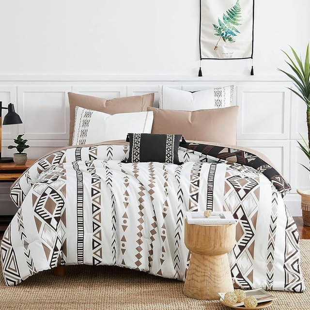 Geniospin Full Comforter Set, Boho Aztec Comforter Set 8 Pieces, All Season Reversible Bed in A Bag, Soft Microfiber Fill Bedding, Lightweight, Warm and Breathable (Full, 80"x90")