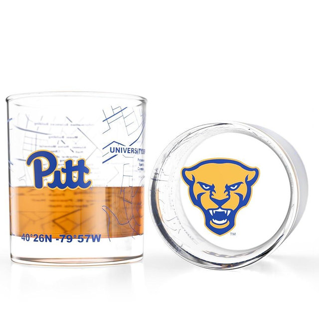 Greenline Goods – University of Pittsburgh Panthers College Whiskey Glasses (Set of 2), 10 oz – Full-Color Logo + Campus Map