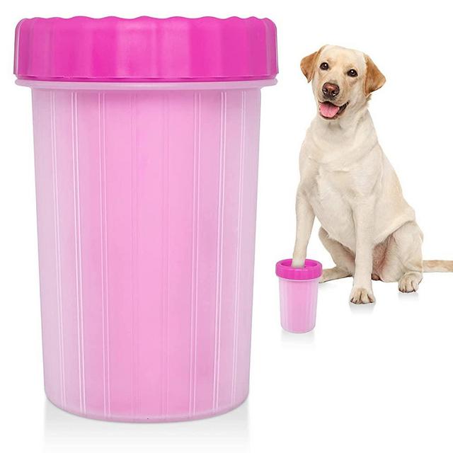 Dog Paw Cleaner, Dog Paw Washer, Pet Dog Cleaning Supplies, Gifts For Dog Owners, Paw Scrubber For Dogs, 2 In 1 Portable Feet Cleaner Cup For Dogs Medium Large, Muddy Paw Cleaner Dog Must Haves - Pink