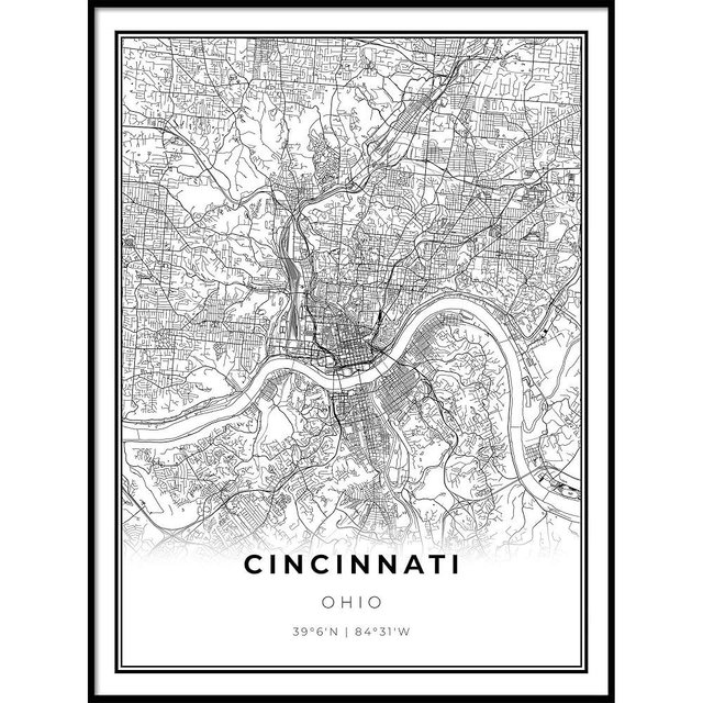Skanndi Cincinnati Map Print, Ohio OH USA Map Art Poster, Modern Wall Art, Street Map Artwork 11x14