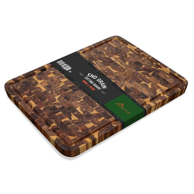 HOMESTEAD End Grain Cutting Board 24 x 18in - Acacia Wood Cutting Board for Kitchen with Juice Groove and Handles, Butcher Block 1.5-in Thick