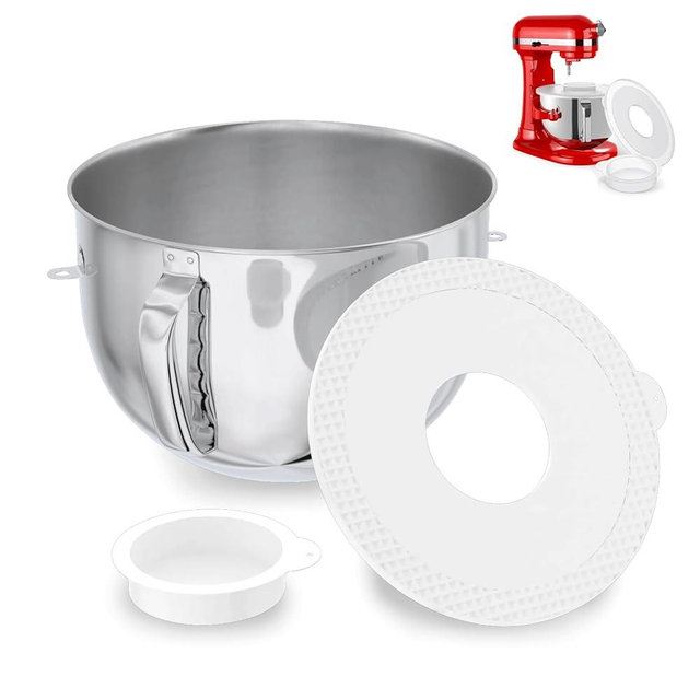 6QT Stainless Steel Bowl and Bowl Lid Covers for Kitchenaid Stand Mixers, Kitchen Aid Mixing Replacement attachment for 6QT Lift Mixer with Handle, Dishwasher safe.