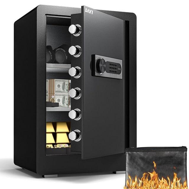 DAYI Safe Box, 3.0 Cubic Feet Home Safes with Fireproof Waterproof Bag, Security Safe for Money Cash Documents, Digital Keypad, Dual Alarm System, Removable Shelf - D-60