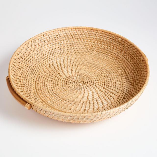 Artesia Natural Round Rattan Tray with Handles