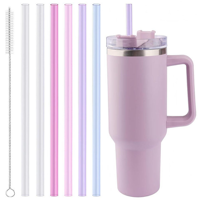 Joshey 12 Inch Tritan Replacement Straws for Stanley 40oz Tumbler - 6 Pack Reusable Long Straw with Cleaning Brush, Fits 30oz & 40oz Stanley Cup Accessories, BPA-Free (5 Colors)