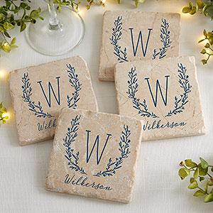 Farmhouse Floral Personalized Tumbled Stone Coaster Set