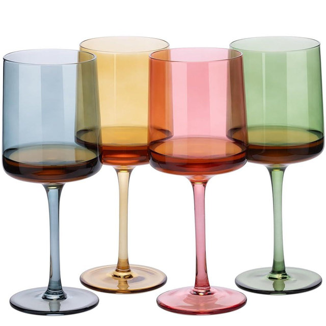Navaris Multi-Colour Tinted Wine Glasses - Set of 4 - Coloured Wine Glasses with Stems - Stylish Design Glassware for Serving Wine, Cocktails, Dessert