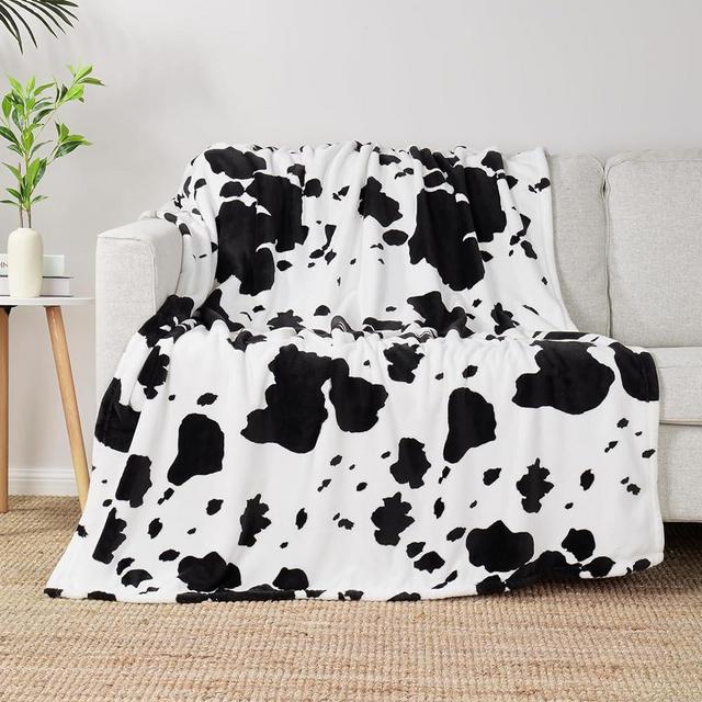 Cozy Bliss Cow Print Throw Blanket Non Shedding MilkyPlush™ Fleece 330GSM Thick Blankets Western Room Decor Super Soft Warm for Adults Kids Girl Gifts Bedroom Couch Sofa Travel Black White 50"x60"
