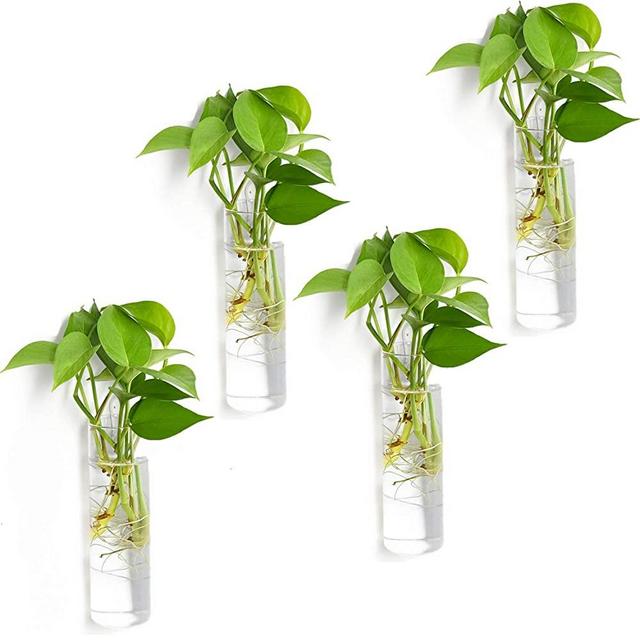 Vumdua Wall Hanging Planters, 4 PCS Glass Planters Hanging Glass Terrarium, Glass Plant Containers Wall Vase Perfect for Propagating Hydroponic Plants Home Garden Wedding Decor