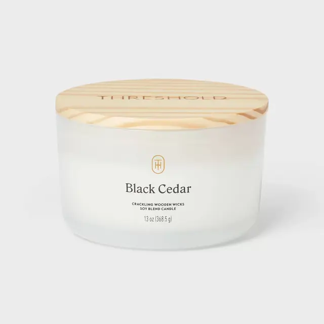 3-Wick Milky Glass Wooden Wick Black Cedar Jar Candle 13oz - Threshold™