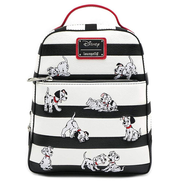 Loungefly x Disney 101 Dalmatians Striped Faux Leather Mini Backpack (One Size, Black, White, Red)