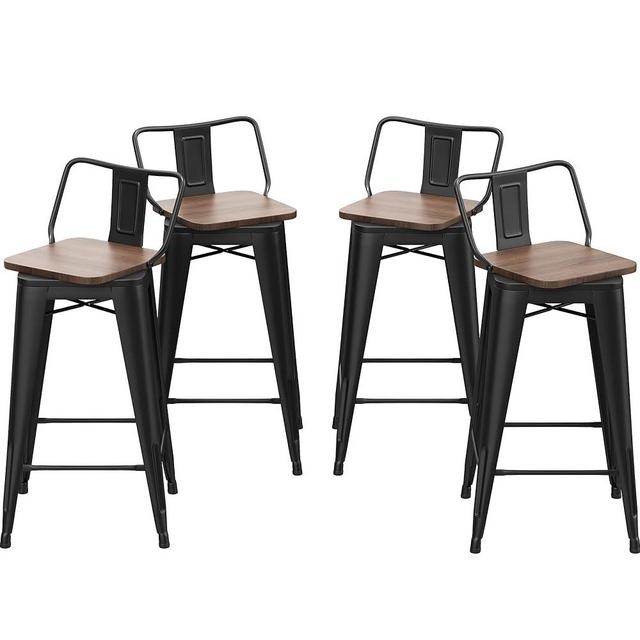 Changjie Furniture 30 Inch Swivel Bar Stools Set of 4 Counter Height Swivel Bar Stools with Backs Industrial Barstools for Kitchen (Swivel 30 inch,Matte Black Wooden)