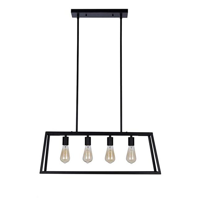 Stone & Beam Industrial Open Rectangle Frame Ceiling Chandelier Pendant with 4 LED Light Bulbs - 9.5 x 9.5 x 14.38 Inch, Matte Black