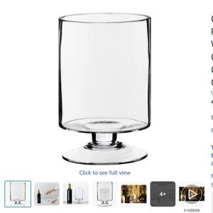 CYS EXCEL Glass Hurricane Pillar Candle Holder (H:8" W:4.75") | Multiple Size Choices Short Stem Candle Centerpieces | Stemmed Glass Cylinder Candle Vase