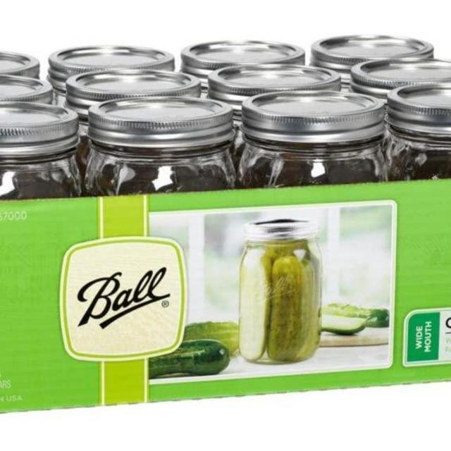 Ball Mason 32 oz Wide Mouth Jars with Lids and Bands, Set of 12 Jars.