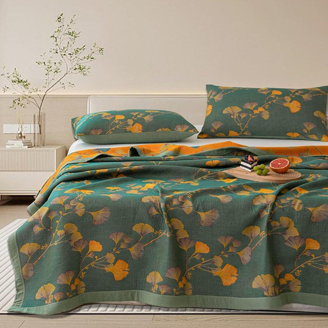 Ginkgo Quilt King Size Bedding Set Reversible Soft Quilt Set King Size Coverlet Set with Shams Lightweight Cotton Bedspread Set for All Season