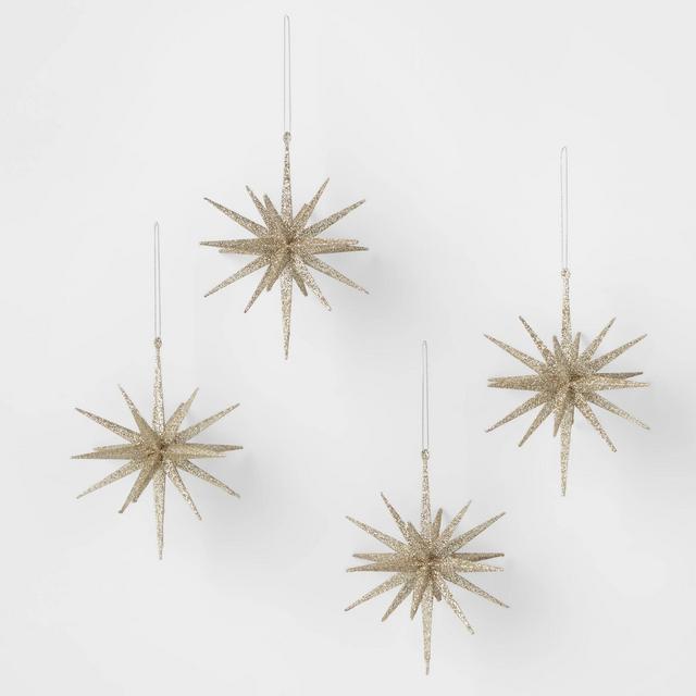 Glitter Starburst Christmas Tree Ornament - Champagne 4pk - Wondershop™