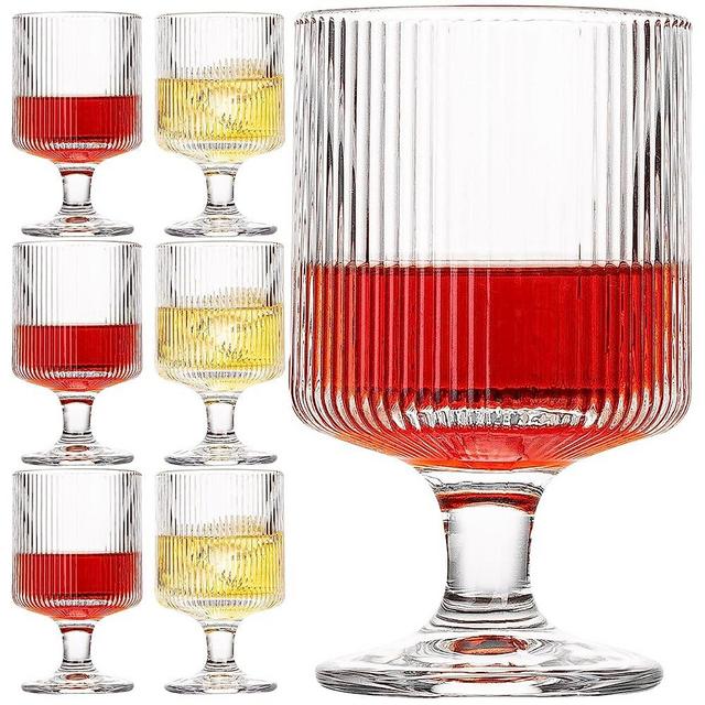 wookgreat Vintage Wine Glasses Set of 6, 8 oz Origami Style Glass Water Goblets, Unique Embossed Pattern Stemmed Cocktail Glasses, Classic Goblet Party Glasses, Wine Glasses Goblets for Daily Use