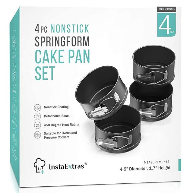 4-Inch Springform Cake Pan Set - Pack Of 4 4.5in Round Steel Baking Pans, Small Spring Form Nonstick Tin With Leakproof Removable Metal Bottom For Four Inch Smash Cake, Individual Pie, Mini Cheesecake