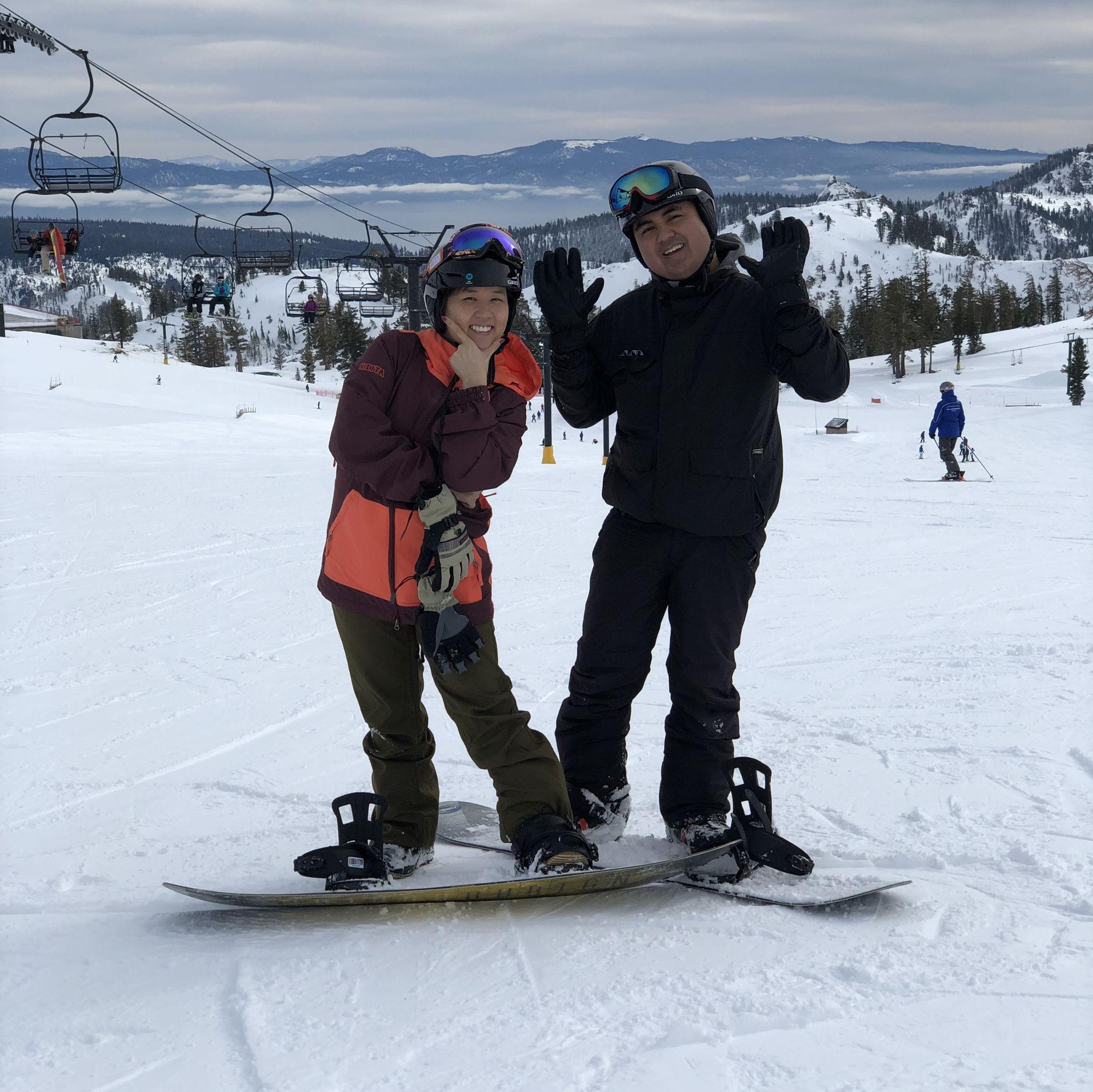 Our first time snowboarding in Tahoe, 2019.