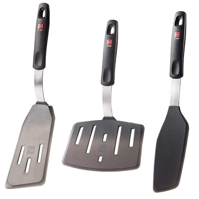 New Di Oro Designer Series Elite 3-Piece Turner Spatula Set - 600F Heat-Resistant Rubber Silicone Spatulas - Includes Slotted Fish, Omelet, and Wide Slotted Turners - LFGB Certified and FDA Approved