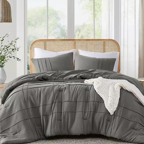 Porter Washed Pleated 2-Pc. Comforter Set, Queen Gray