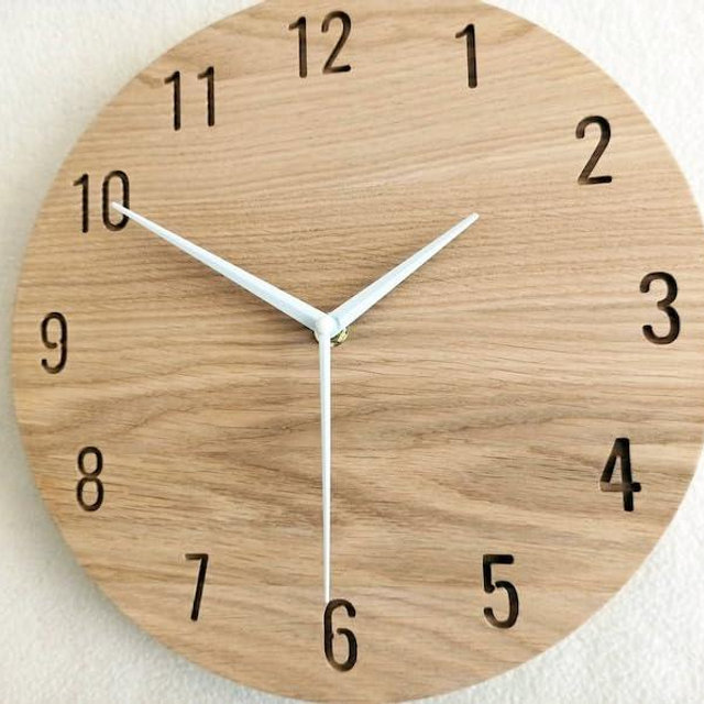 Modern Clock, Natural Oak Wood Clock, Wooden, Wall Clock, Minimalist Clock, Silent Clock Handmade Home and Office Decor Clock (18 Inch)
