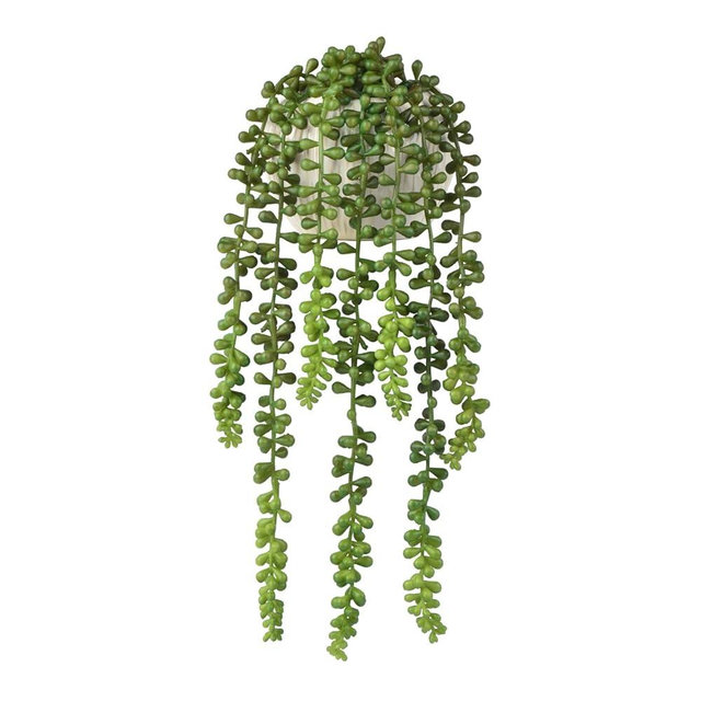 Hisow Succulents Plants Artificial, Small String of Pearls with Ceramic Pot Artificial Faux String of Pearls Suitable for Home Garden Decor, Wall Decoration