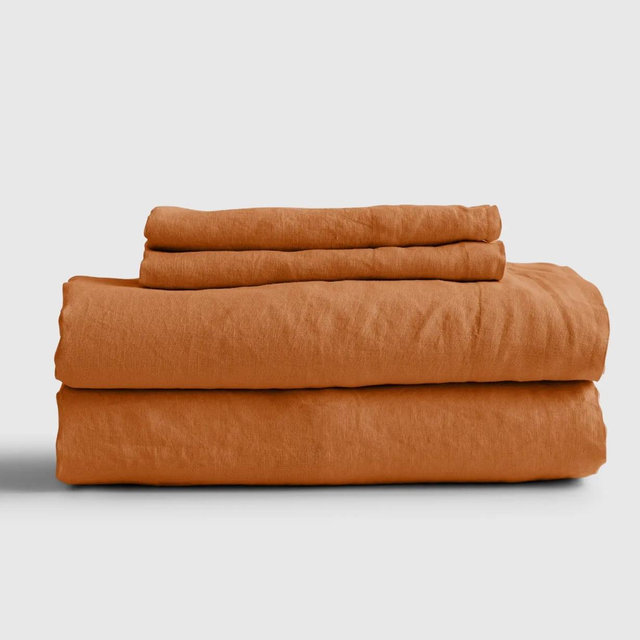Queen Terracota Linen Sheets set with flat sheet | Quince
