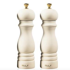 BILL.F Salt and Pepper Grinder Wooden Pepper Mill Grinder White Salt Pepper Shakers Set of 2 with Adjustable Ceramic Rotor- 7 Inch