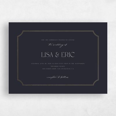 Ebony, Black Wedding Invitation - Rothenburg Landscape Foil