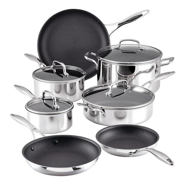 Circulon C1 Series Clad Stainless Steel with ScratchDefense Technology Nonstick Induction Cookware Pots and Pans Set, Metal Utensil Safe, 11 Piece Set - Polished Stainless Steel