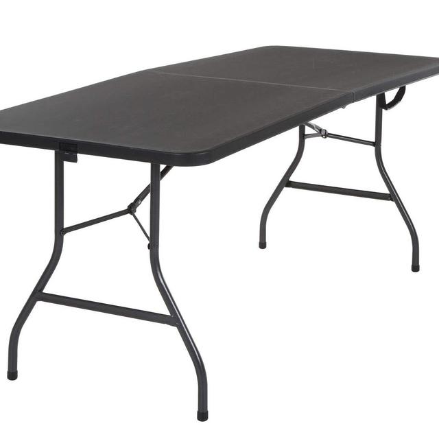 Cosco Deluxe 6 foot x 30 inch Fold-in-Half Blow Molded Folding Table, Black