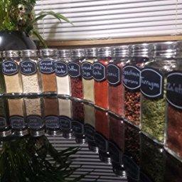 Spice Jars Bottles - 12 Square Glass Containers (4 oz) with Chalkboard Labels, Chalk Marker, Stainless Steel Lids, Shaker Insert Tops and Wide Funnel - Complete Organizer Set