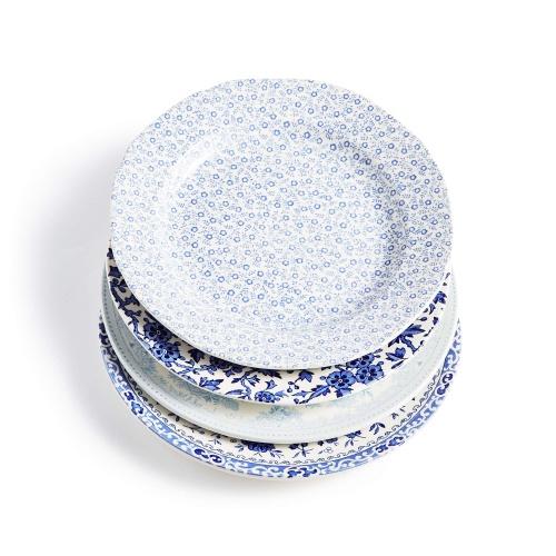 Burleigh Assorted Blue Dinner Plates, Set of Four