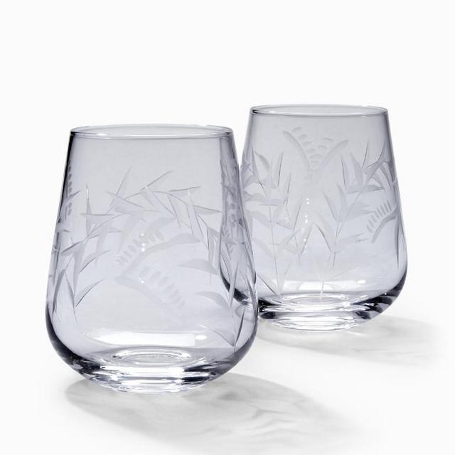 Tommy Bahama Etched Fronds Stemless Wine Glass Set - Set of 2